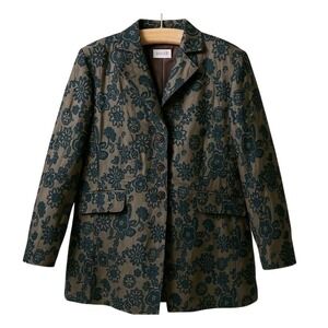 Basler Women's Floral Brocade Jacket Black Brown Size 42 LARGE Blazer